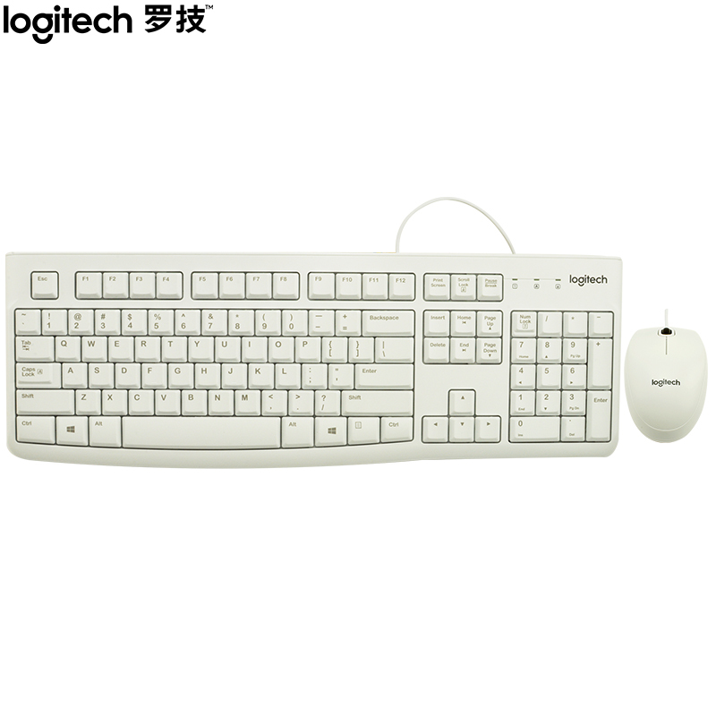 罗技 MK120 有线键盘鼠标套装 白色 办公家用